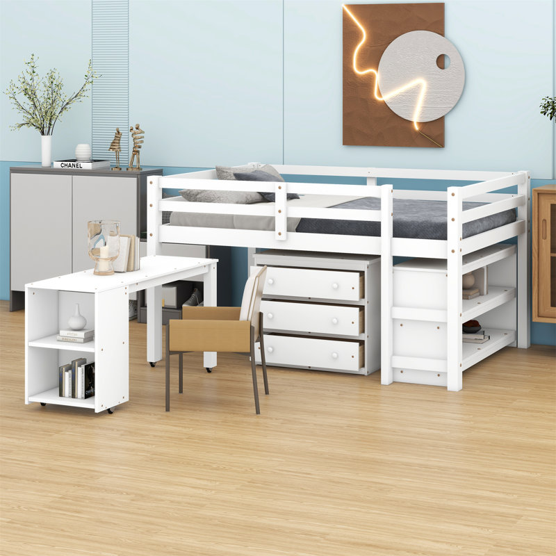 Joquan Kids Full Loft Bed, White