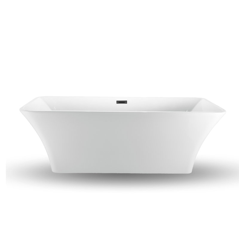 71" Streamline Freestanding Soaking Acrylic Bathtub With Drain and Bamboo Tray, Brushed Gun Metal