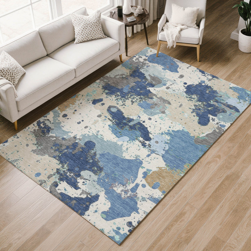 Tapis moderne lavable à la machine de qualité supérieure Mayfield AMF2217, Denim, 10 pi x 14 pi