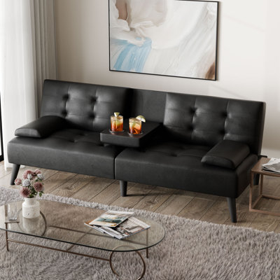 Advait Twin 65.35" Faux Leather Split Back Convertible Sofa by Zipcode Design