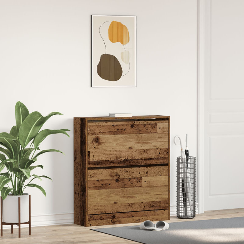 4 Pair Shoe Storage Cabinet, Old Wood