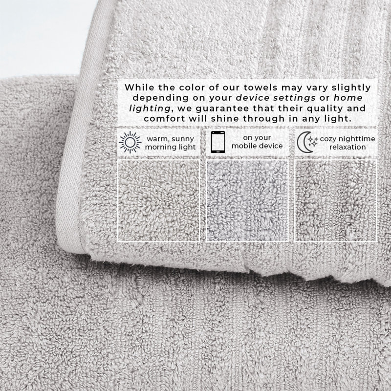 Essuie-mains 100% coton à nervures zéro torsion (ensemble de 6), Serviettes de bain - paquet de 4, Gris tourterelle