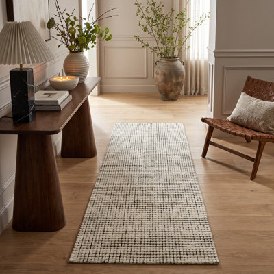 Rug Branch Delina  3' x 8' (2'7" x 8') Beige/Black Checkered Indoor Runner Rug, Contemporary, Medium Pile, Stain-Resistant Hallway Carpet - Entryway, Mudroom, Bedroom, and Kitchen