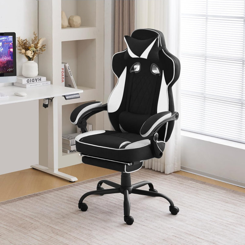 Inbox Zero Reclining and Adjustable Height PC & Racing Game Chair in Black and White