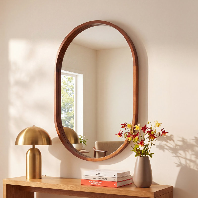Roberts Solid Wood Flat Mirror, Walnut Brown
