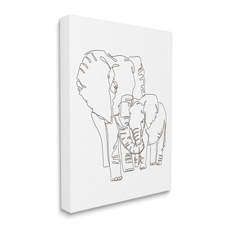 Famille d'éléphants tenant un tronc minimaliste, Toile tendue, H 30 po x l 24 po