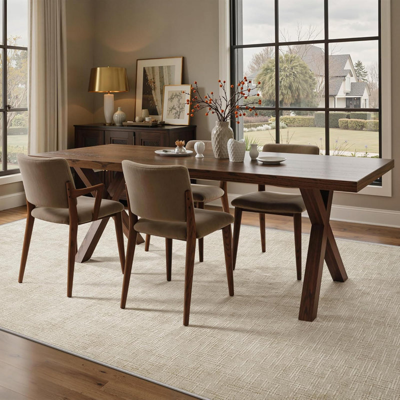 Washable 8'X10' Beige Area Rug - Non-Slip High-Low Pile Textured Rug For Living Room Bedroom, Foldable Machine Washable Rug
