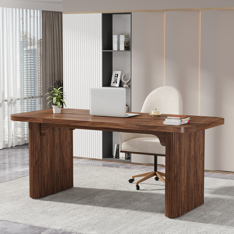 Girace 62.99'' W Modern Simple Executive Computer Desk with Engineered Wood Top and Legs, Walnut