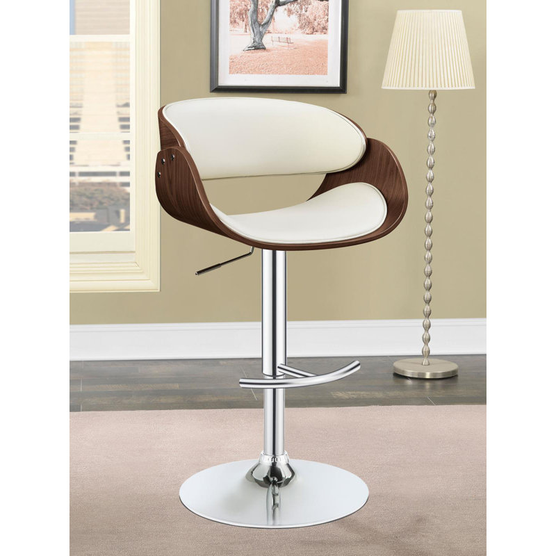 Mamertas Swivel Upholstered Adjustable Height Counter Stool with Metal Frame, Ecru
