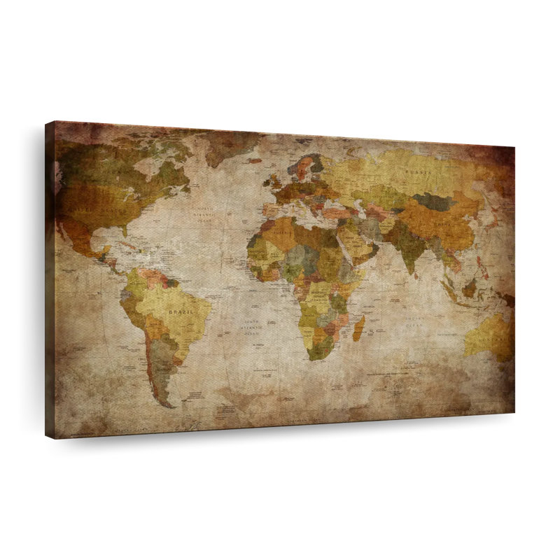 Carte du monde, reproduction sur toile, L 30 po x H 45 po