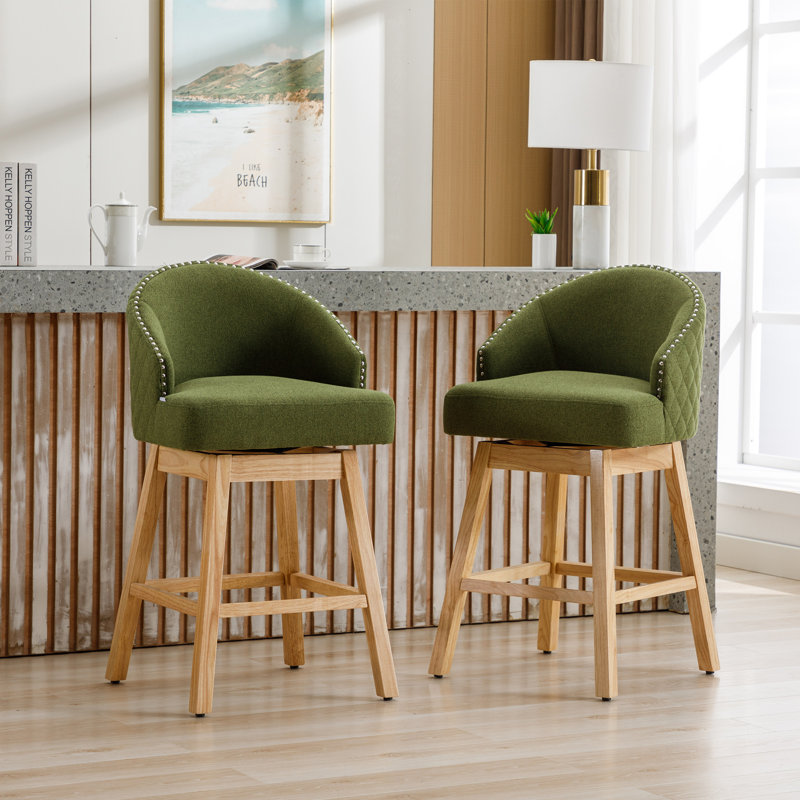 Nivelles Swivel Upholstered Counter Stool, Green, Natural