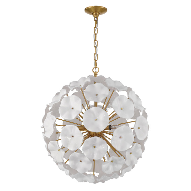 Cailynne 9 Light Aged Brass Pendant, White
