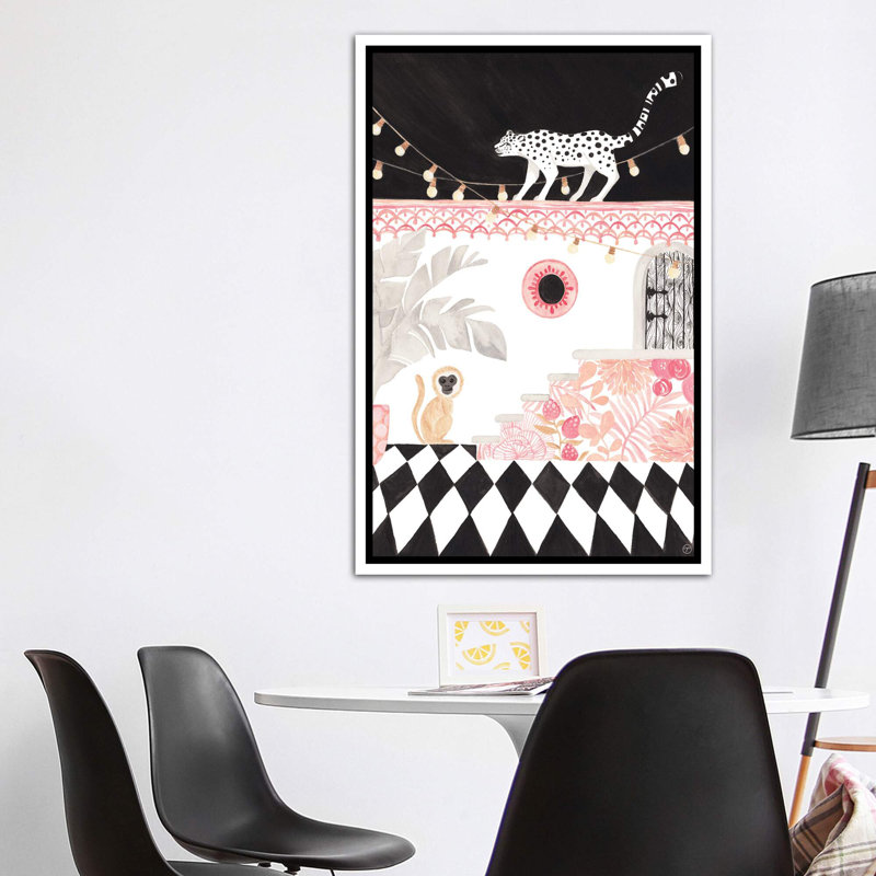 Art sur papier leopard et singe, H 60 po x l 40po x P 1,5 po, Toile blanche encadrée