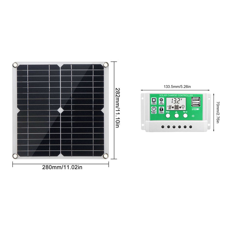 20W Monocrystalline Solar Panel Kit with Controller IP64 Waterproof High Conversion Rate Solar Charge Controller Accessories