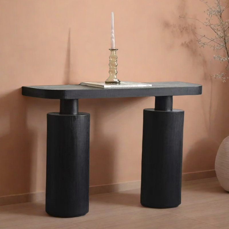 Console Mid-Century moderne en bois massif, H 33,9 po x l 39,4 po x P 13,8 po, Noir