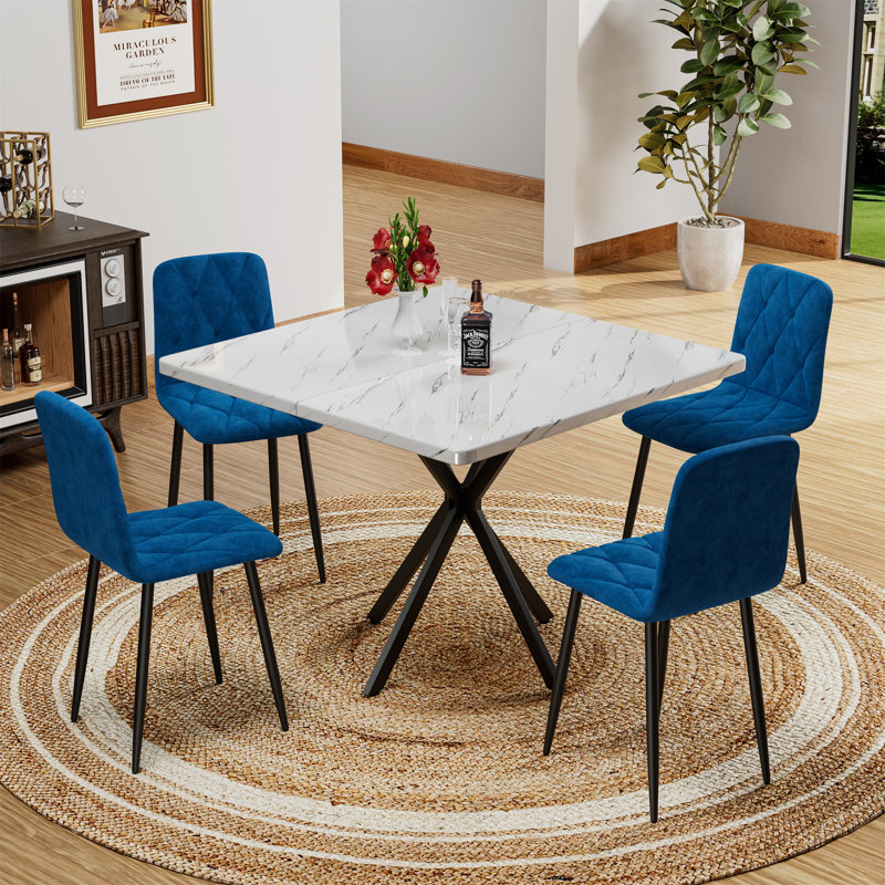 Table de salle à manger carrée (seulement avec table basse, sans chaises), Marbre, Blanc