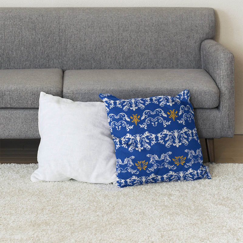 Housse et insert de coussin carré LA Football Baroque, 28 po x 28 po, Blanc / bleu / or