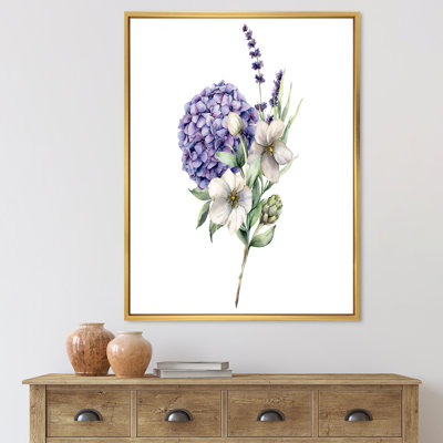 Bouquet d'hortensias, anémone, artichaut et lavande - peinture sur toile