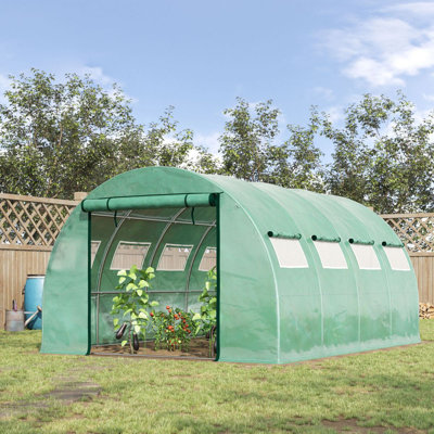 Serre-tunnel de 13 pi x 10 pi x 6,5 pi Outsunny avec 2 portes en filet à fermeture à glissière et 10 fenêtres en filet