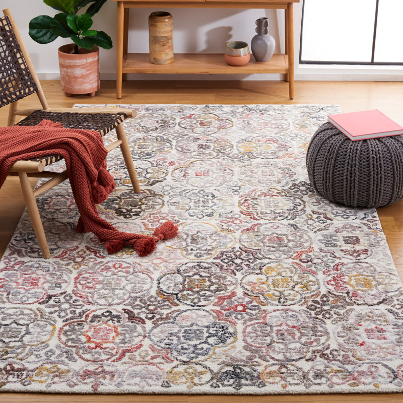 Alhowra Hand Tufted Polpropylene/Wool Geometric Rug in Red/Ivory, Rectangle 4' x 6'