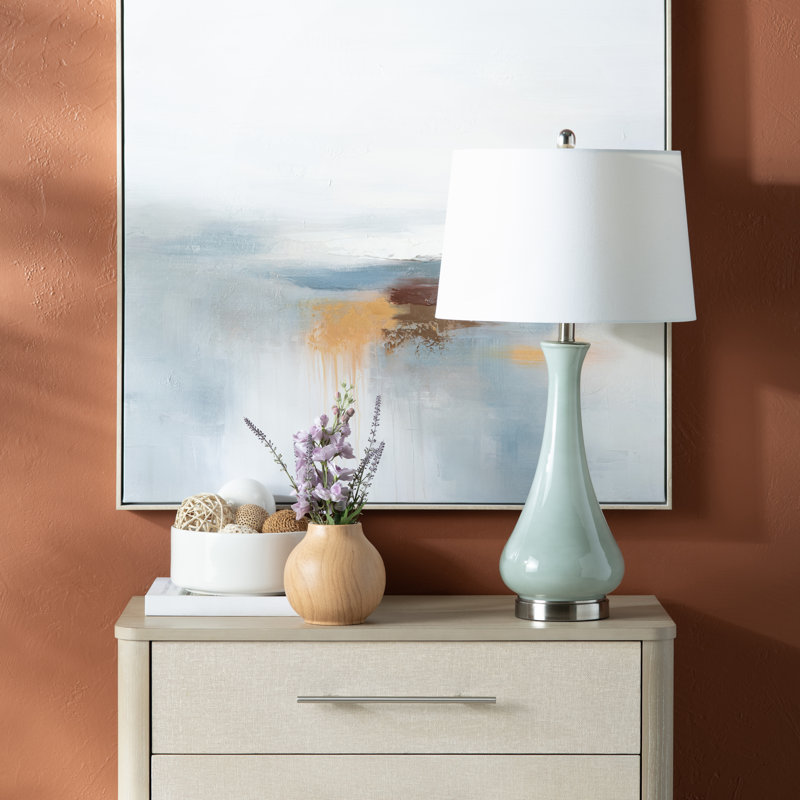 30.25" Glass Table Lamp With White Shade