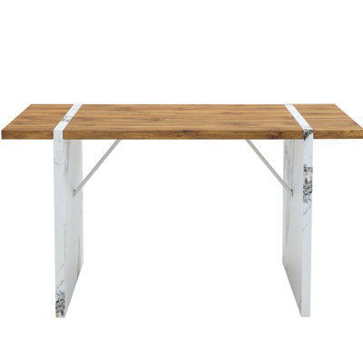 Table en grain de bois naturel pour salle à manger, 55 po x 31,5 po. Élégant. Pieds en marbre blanc. Support en métal. Pieds coulissants. Facile à nettoyer 55 po x 31,5 po avec finition. Fabrication. Stable