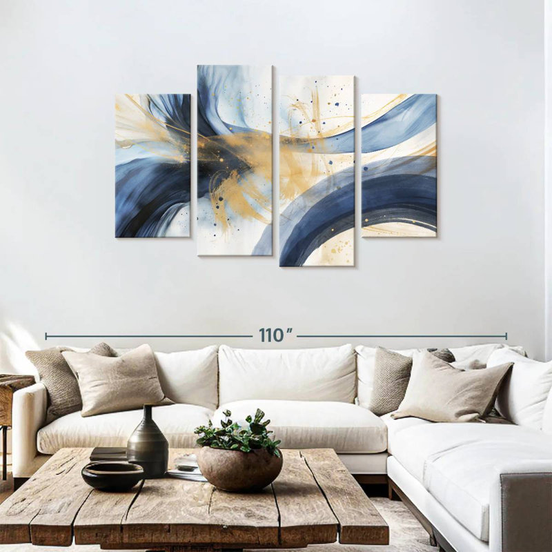 Avery Blue And Beige Abstract Flow, 48" H x 75" W