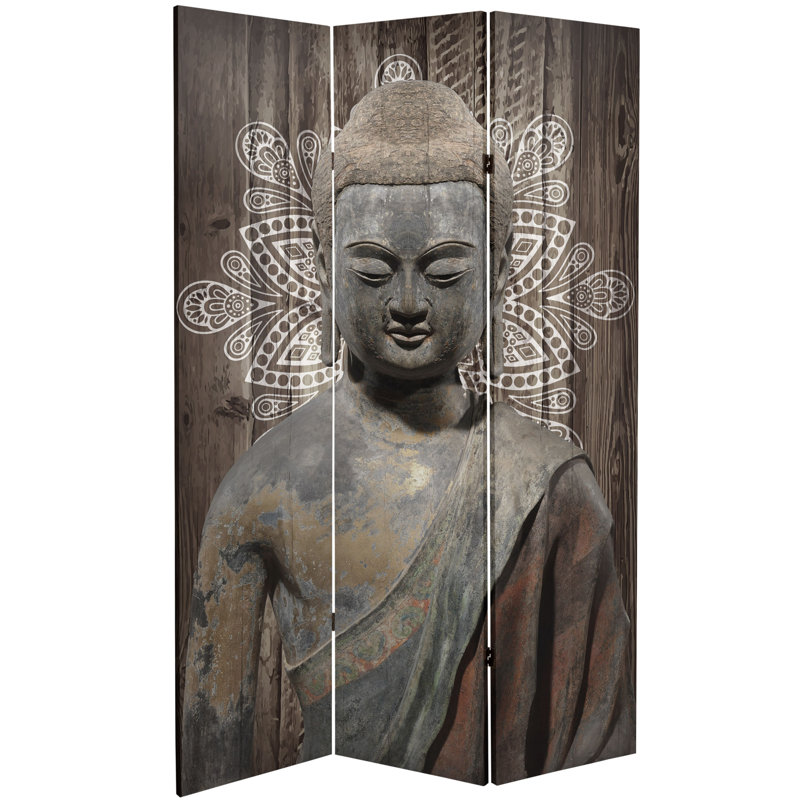 Buddha Art Canvas Folding Room Divider, Gray