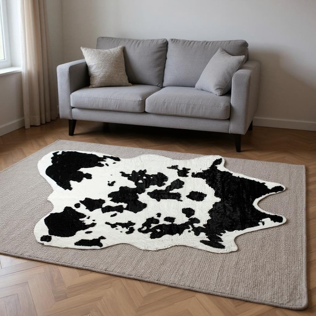 Cozy Collective Black And White Cowhide Print Washable Area Rug | Wayfair