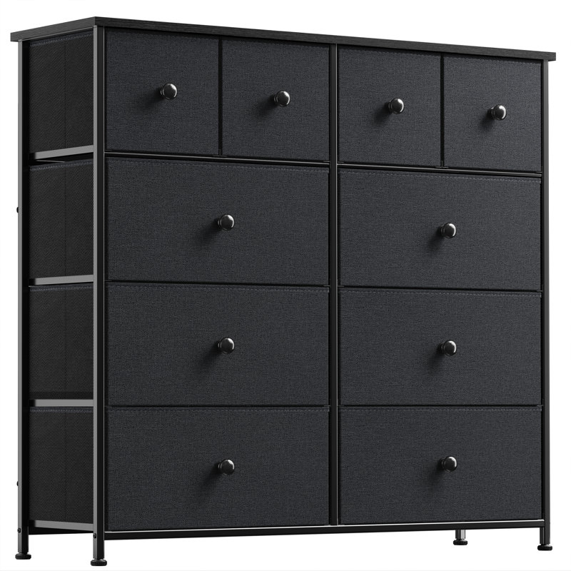 Commode avec commode en bois Ojaswi, 10 commodes en bois, Noir/gris
