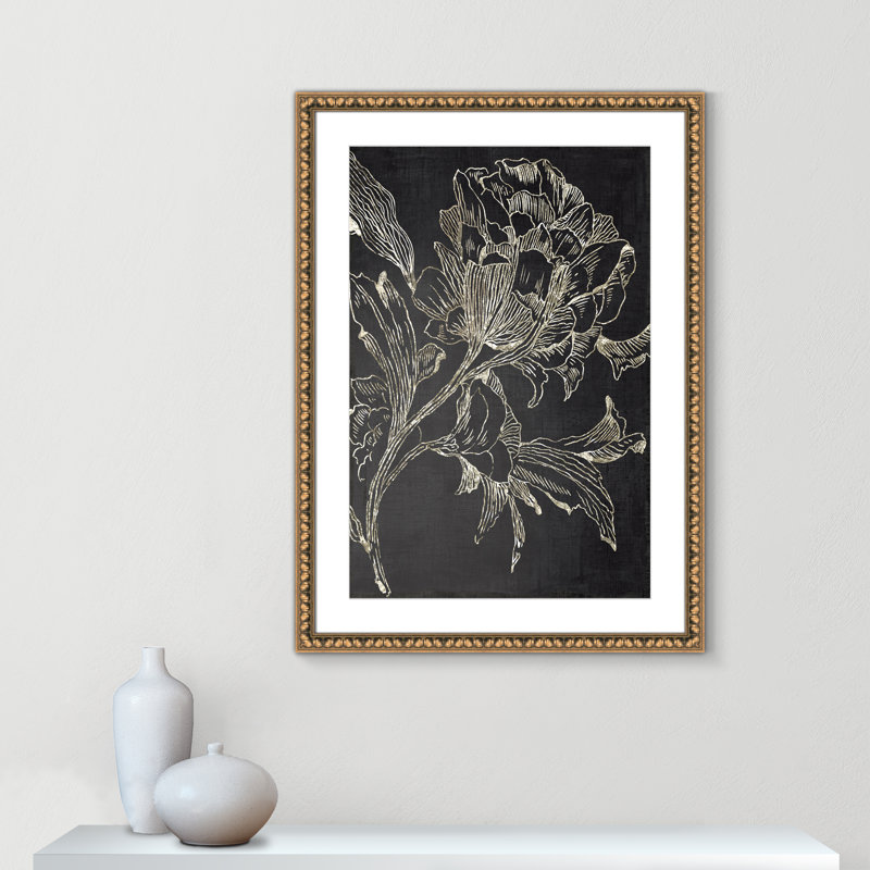 Clarendon Golden Flower Folklore I by Asia Jensen - Picture Frame Graphic Art Print, Gold Bead Framed, 36.5" H x 26.5" W