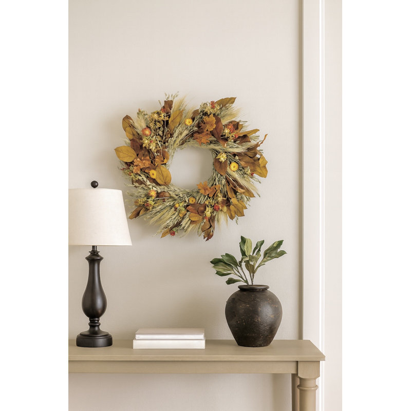 Preserved Leaves and Strawflowers Fall Wreath