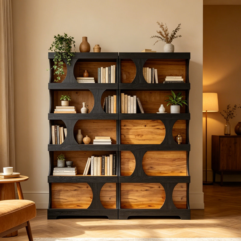 Bibliothèque à 4 niveaux en forme de S, présentoir autoportant avec finition deux tons, bibliothèque classique moderne pour le salon, le bureau à domicile et la chambre à coucher