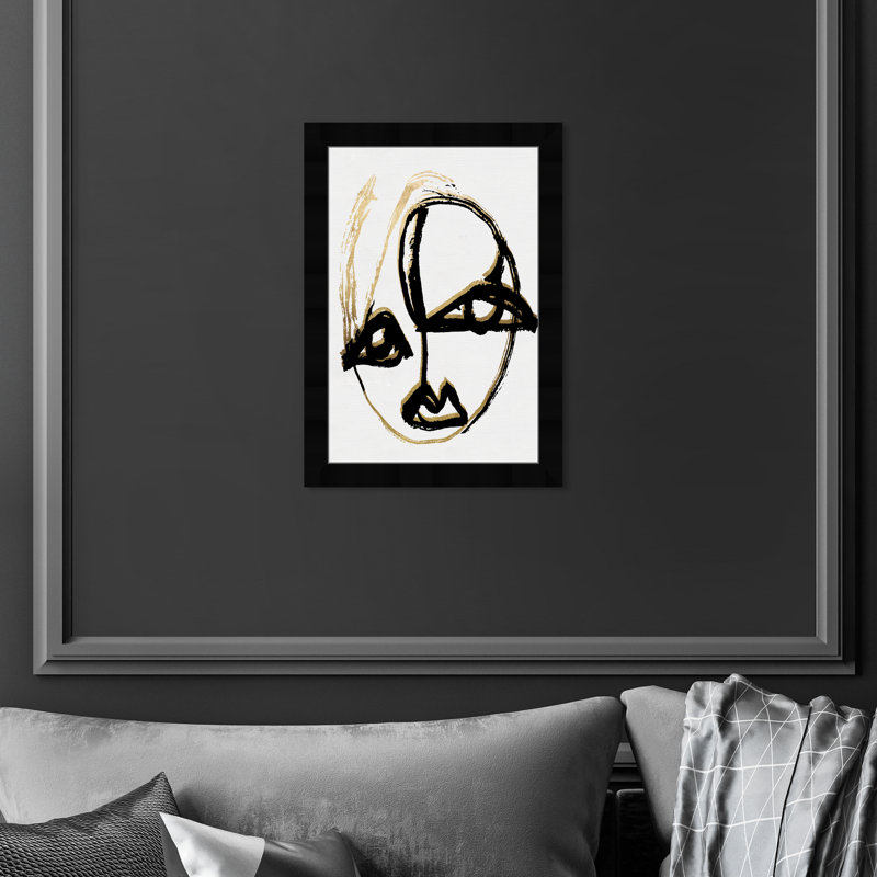 Portrait abstrait noir et blanc, impression d'art minimaliste encadrée pour entrée, Cadre noir, H 17 po x l 17 po