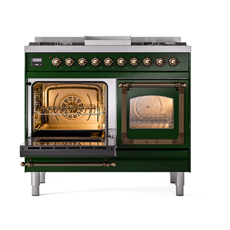 ILVE Nostalgie II Noblesse 40 in Dual Fuel Range, Liquid Propane, Emerald Green/Bronze