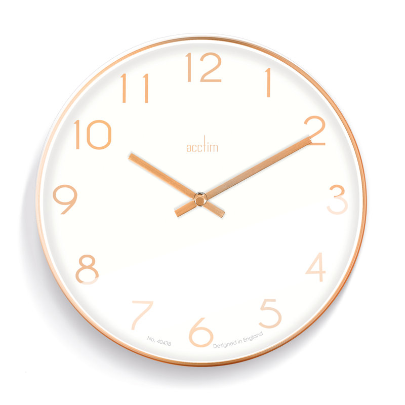 Acctim Elma Wall Clock Quartz Debossed Foil Numerals Copper Effect White 25cm