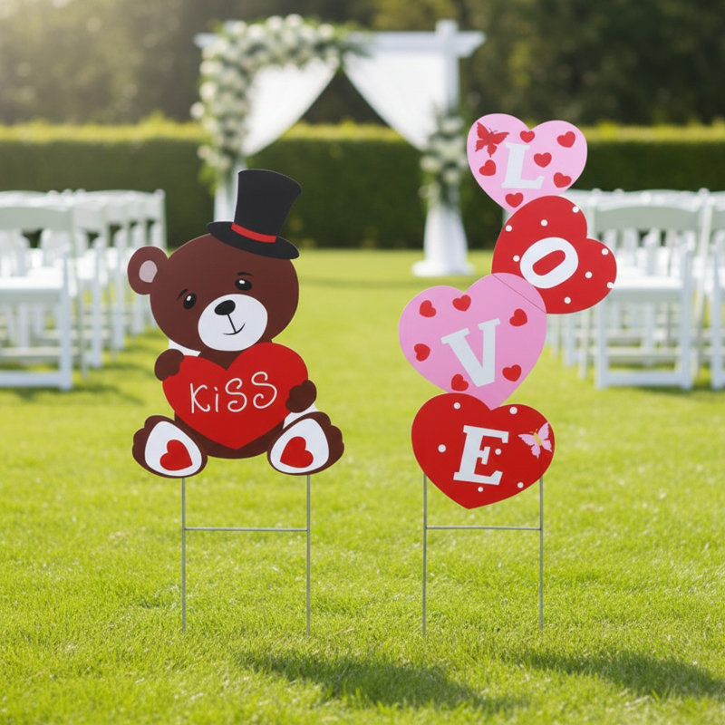 Piquet de jardin en plastique imperméable avec motif de cœur pour la Saint-Valentin Love Bear