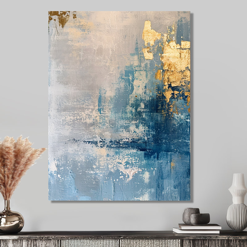 «Tender Gold» sur fond grunge - art mural abstrait, Métal métal, H 32 po x l 24 po x P 1 po