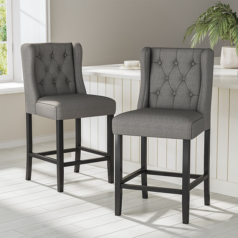 Schillinger Upholstered Counter Stool with Solid Wood Frame, Light Grey