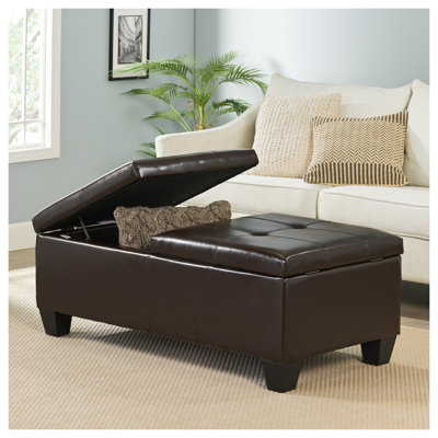 Repose-pieds rembourré rectangulaire en similicuir avec plateau à double ouverture et brun, longueur 50,8 po