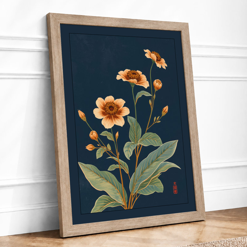 Golden Bloom Study Botanical - Framed Print, A2 - 59.4 x 42.0 cm, Oak