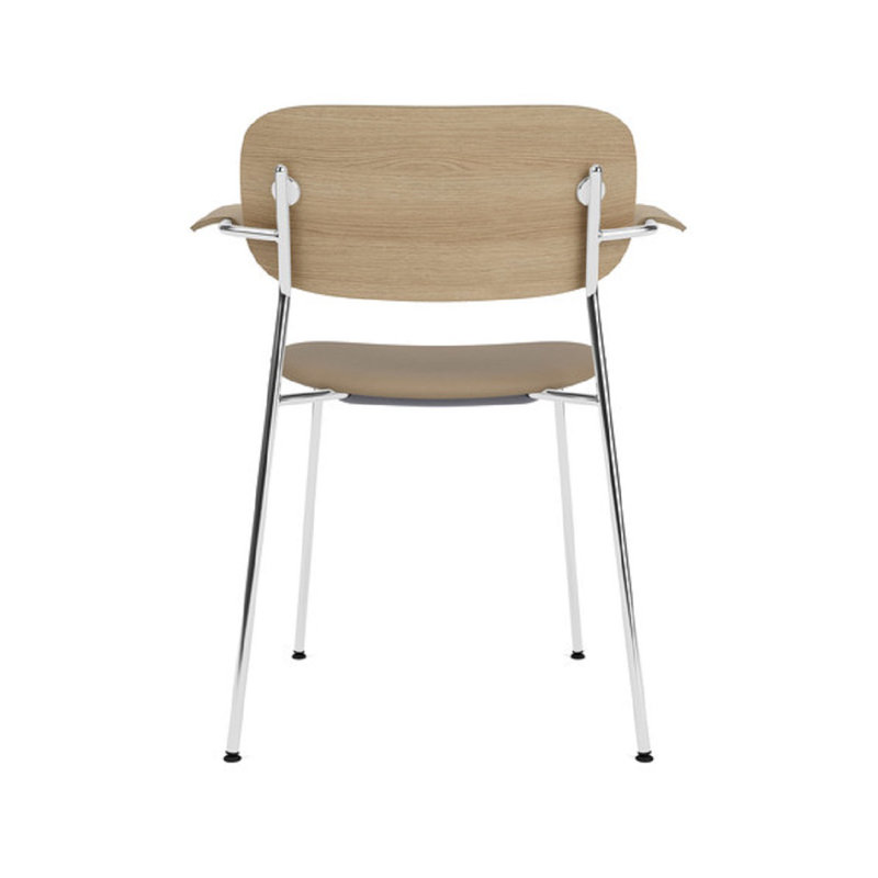Co Upholstered Arm Chair, Natural Oak, Chrome, Brown Leather
