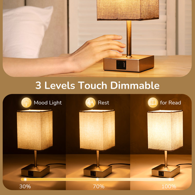 28CM Metal USB Table Lamp with Touch Control, Grey, Silver