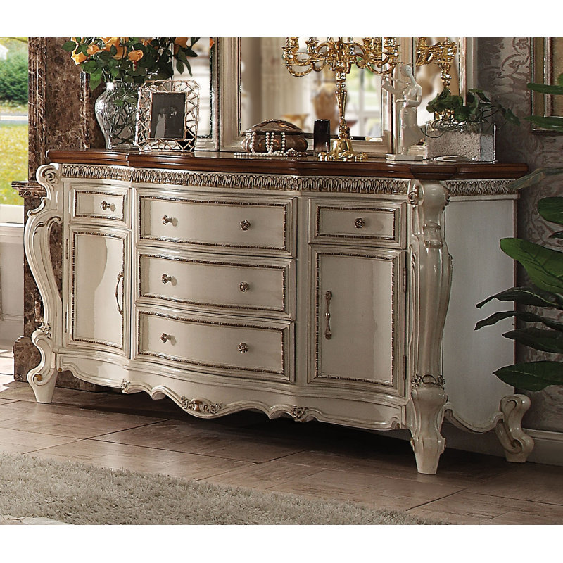 Commode combinée 5 tiroirs Linden Boulevard, Perle antique / Chêne cerise