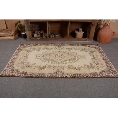 Tapis de chambre beige, tapis antiques, tapis de luxe, tapis rétro, tapis de 3,8 x 6,9 pi, tapis turc