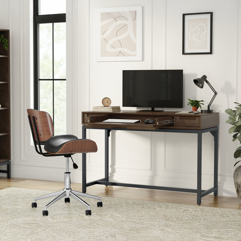 Banting 48"W Solid Wood and Metal Modern Industrial Writing Desk with 2 Drawers and Flip-Down Keyboard Tray