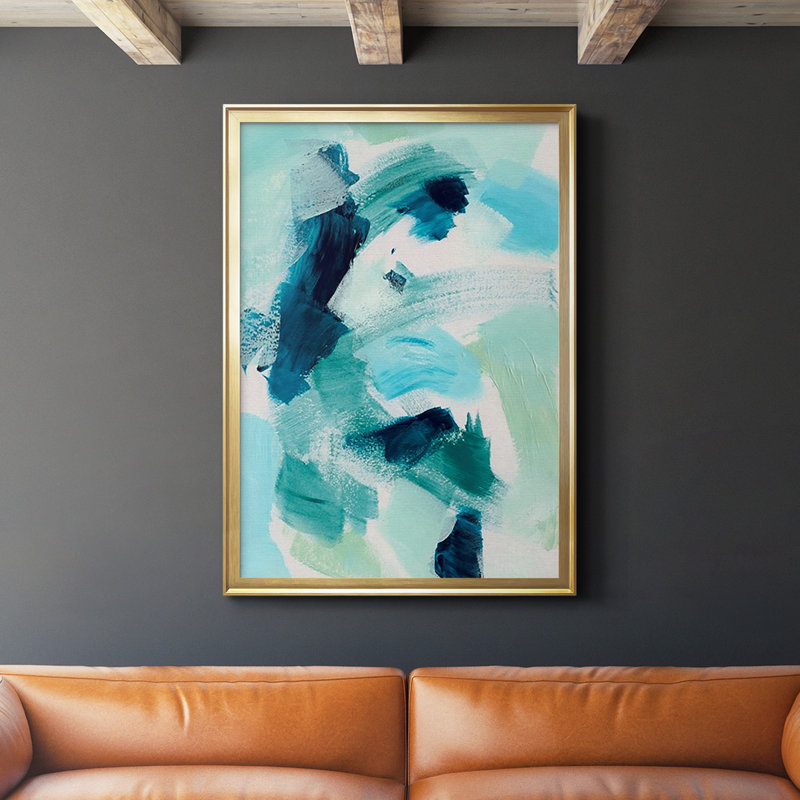 «Teal Composition I», reproduction encadrée de qualité supérieure, prête à être accrochée, Or, H 42,5 po x l 30,5 po x P 1 po