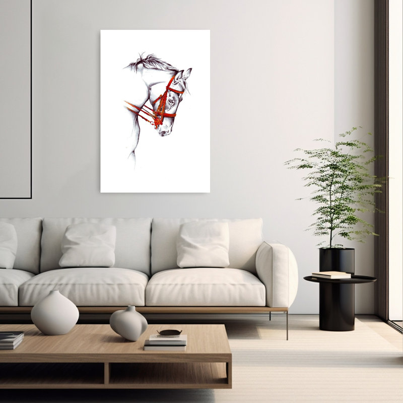 Croquis de cheval rouge Bridle, H 60 po x l 40 po