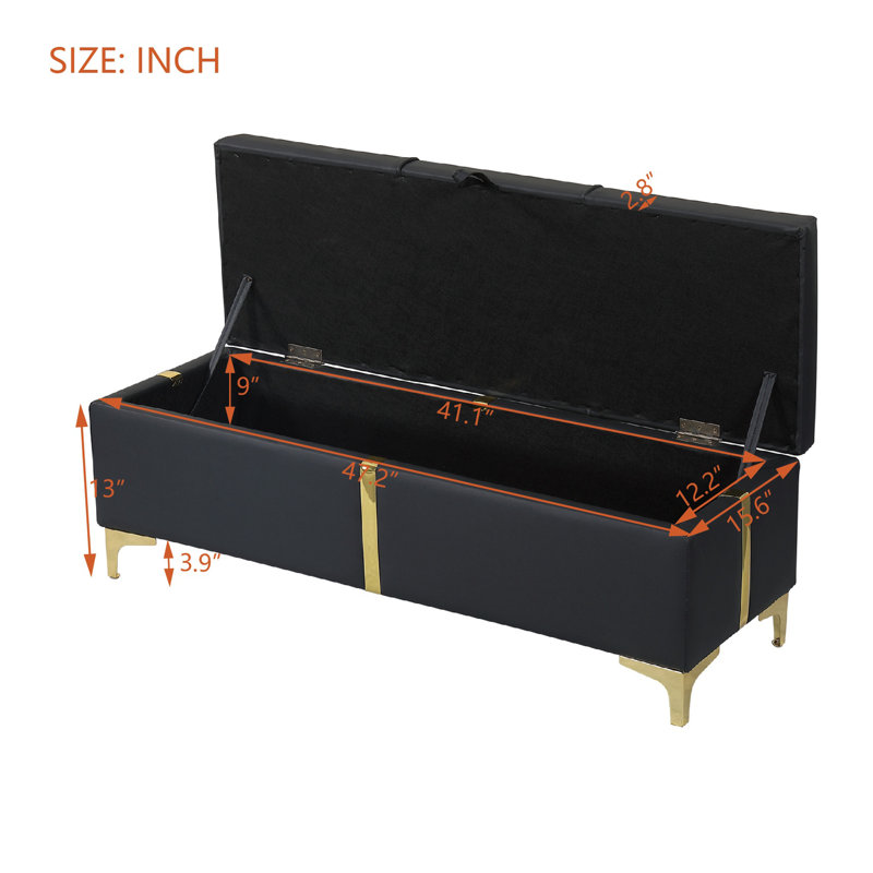Ensemble de chambre à coucher avec lit plateforme tapissier, rangement hydraulique et repose-pieds de rangement noir, pieds en métal