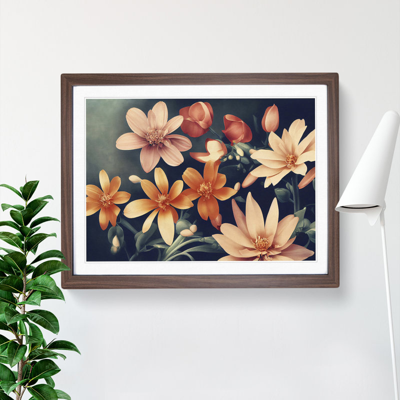 Timeless Flowers - Single Picture Frame Painting, 34cm H x 46cm W x 2cm D, Walnut